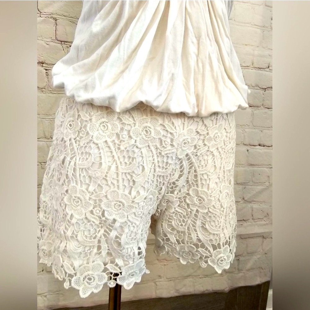 White Strapless Romper Mini Shorts with Crochet Embellishment - Picture 5 of 8